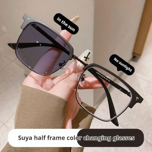Color Changing Sunglasses for Day&Night Square Half Frame Glasses Anti Blue D8N4