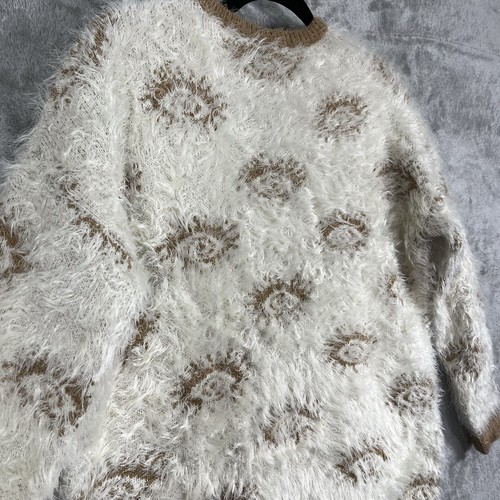 Chelsea & Violet Sweater Women's Large Ivory Tan Eyelash Knit Boho Chic Phoebe - Picture 3 of 16