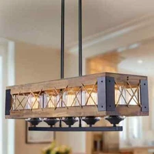 LNC Modern Farmhouse Chandelier 32" W Black Rectangular Dining Room Chandelier