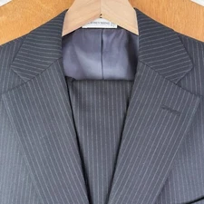 Geoffrey Beene Suit Mens 42S Black Pinstripe 2 Button 100% Wool Pants 34x28