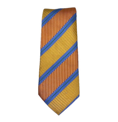 Holland & Sherry Neck Tie All Slik Orange Yellow Blue Stripe Mens