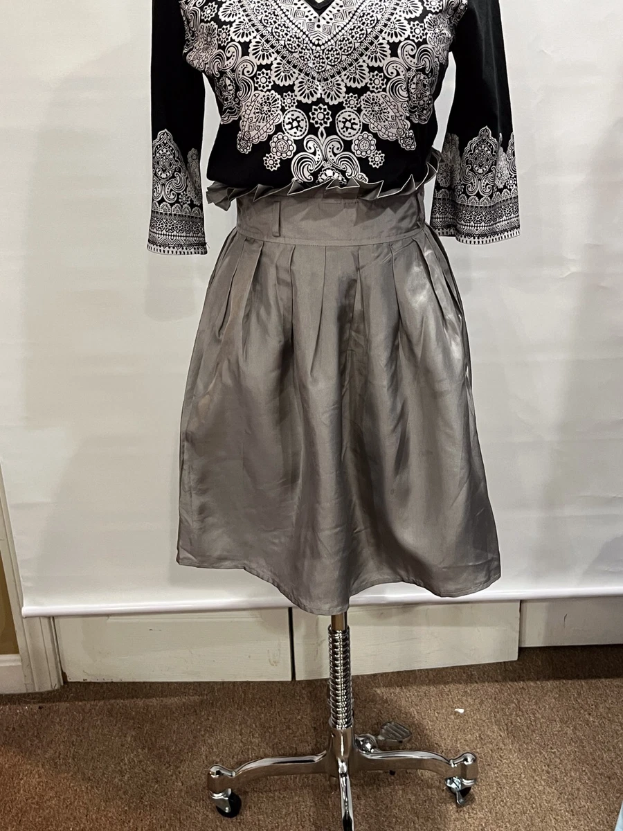 Pleated silver silk skirt cheap