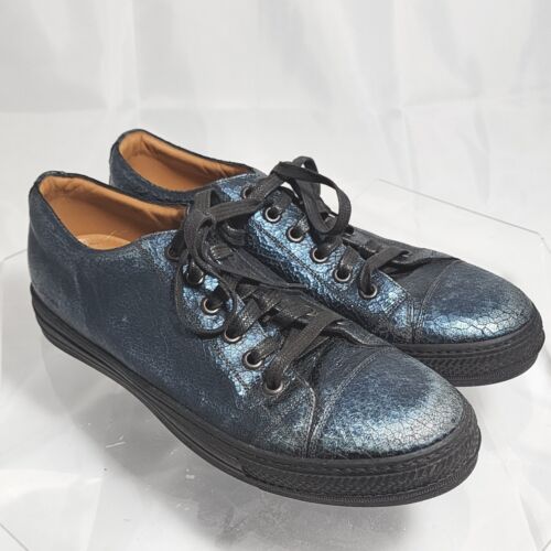 Marc Jacobs Teal Blue Textured Leather Sneakers Men 10/44  Made In Italy - Afbeelding 1 van 14