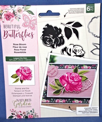 Crafters Companion Beautiful Butterflies Rose Bloom Dies & Stamps Natures Garden