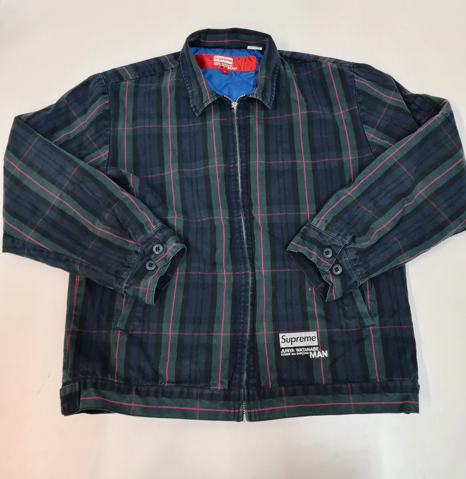 Veste de travail rembourrée imprimée Supreme Junya Watanabe bleu marine à carreaux hommes M AUTHENTIQUE
