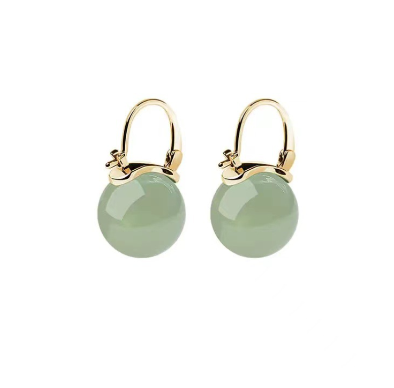 Women 18K Gold Natural Jade Stud Hoop Huggie Earrings 925 Sterling Silver PE65