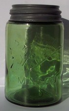 Nice Amber Tainted Strong Green Antique Glass Ball 3 - L MASON Pint Canning Jar 