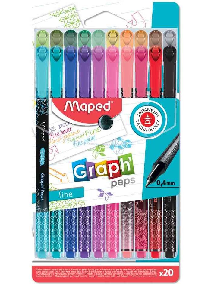 Fineliner Graph'Peps Maped étui de 20 feutres écriture fine pointe 0.4 mm