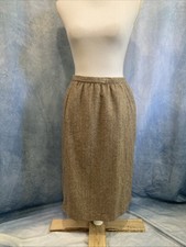 Vtg 70s Wool Tweed Pencil Skirt Brown Herringbone Lined Pockets Talon Zip 10 XS