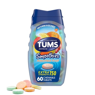 Smoothies Extra Strength Antacid Chewable Tablets for Heartburn Relief, Assor...