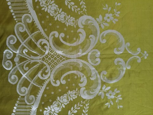 Colcha damasco de seda francesa vintage con borde con flecos 253x242cms - Imagen 5 de 12