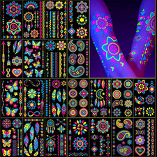 Glow in the Dark Party Supplies Temporary Tattoos 192 PCS, Neon UV Blacklight R