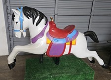 White Carousel Rocking Horse Ride-On with Red Saddle, Purple/Blue Harness