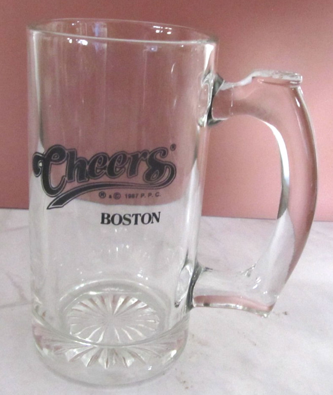 'Cheers' Beer Mug Boston--Black Lettering Stein Drinking Glass - 1987 - NORM