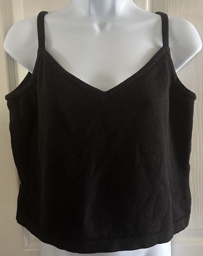 St. John Caviar V Neck Stretch Tank Top Women Size Large Black Designer