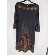 Vtg Y2K Forever 21 Woman Womens Sz 1X Midi Dress Black Orange Autumn Colors