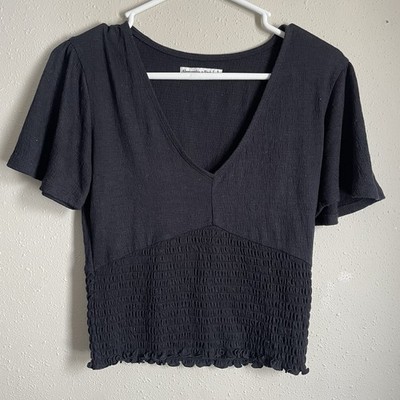 Abercrombie And Fitch Ruched Bottom V Neck Crop Top Womens Size Small 