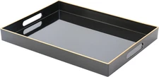 Black Sturdy Acrylic Serving Tray with Handles-15.7X11.8Inch, Morden Plastic Rec