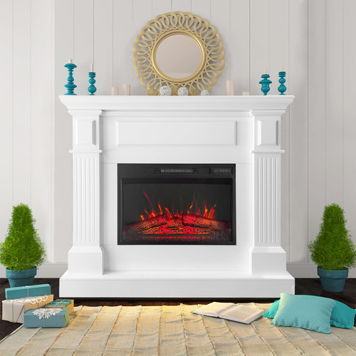 43 Inch Electric Fireplace with Mantel, Tall Fire Place Heater Freestanding w...