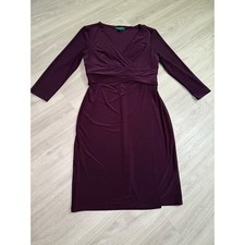 Lauren Ralph Lauren Purple Faux Wrap Sheath Dress Long Sleeve V-Neck Plum Sz 10