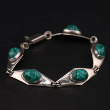 VTG Sterling Silver - ISRAEL Eilat Cabochon 6.5" Chain Bracelet - 8g