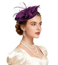 Fascinators Hats for Women Tea Party Hat Feather Pillbox Derby Hats with Head...