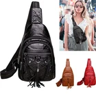 Leather Sling Bag For Women Waterproof Crossbody Bag Chest Bag For Travel Hiking