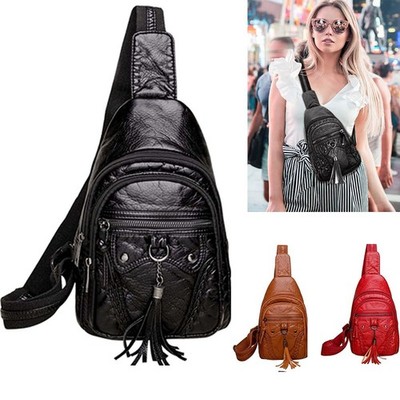 Leather Sling Bag For Women Waterproof Crossbody Bag Chest Bag For Travel Hiking