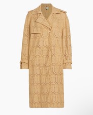 Farm Rio Embroidered Pineapple Cotton Trench Coat Beige Tan Small S $365