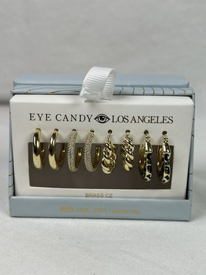 Eye Candy Earrings Los Angeles Brass CZ Never Worn With Box Goldtone