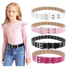Set of 4 Kids Double Grommet Belt for Girls and Boys Punk PU Leather Kids Stu...