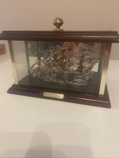 HMS Victory Glass Ship In Wooden Case Royal Navy Ship Vintage Collectible Rare