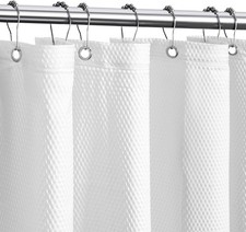 Solid White Cloth Fabric Shower Curtain Liner W/ 2 Magnets Texture Pressure