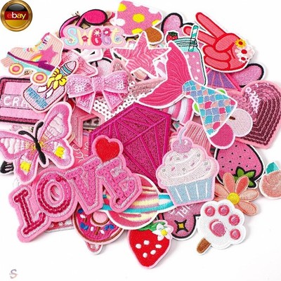AUGSUN 60 Stück rosa bestickte Flicken zufällig sortierte Stile rosa Thema zum A