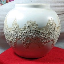Unmarked White/Beige Textured Ceramic Round Vase Decorative Vase