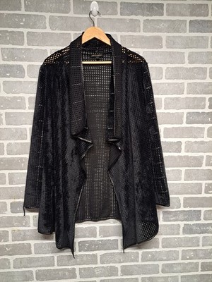 Alberto Makali Womens Open Black Blazer Cascade Light Shrug long Jacket Sz Small