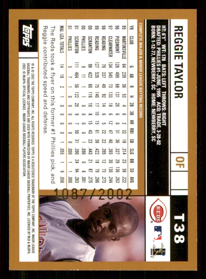 2002 Topps Traded Gold #T38 Reggie Taylor /2002 - Image 2 of 2