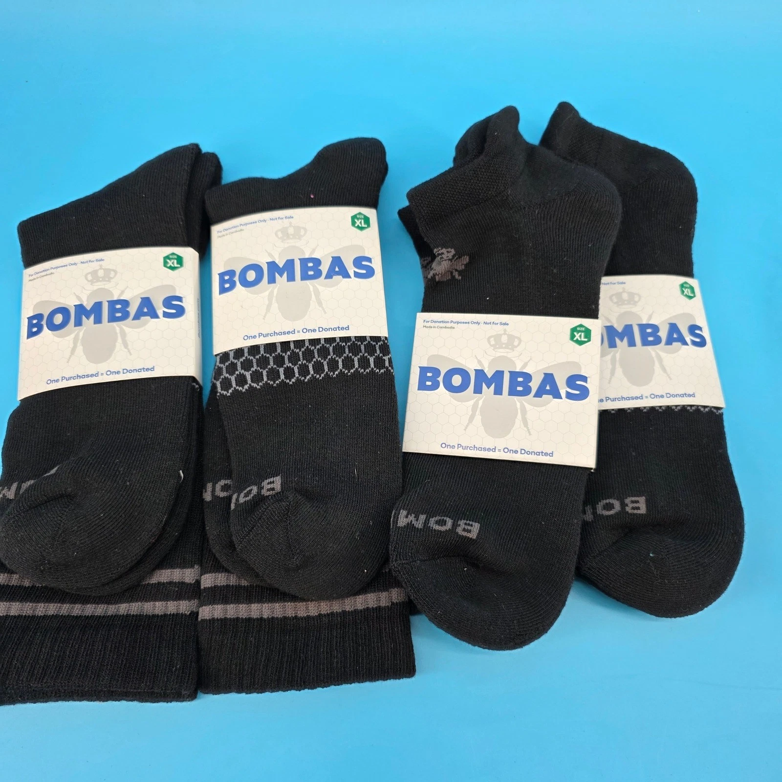 Bombas Socks Mens XL Black Grey Ankle Calf 4 Pair Bundle Honeycomb Arch Support