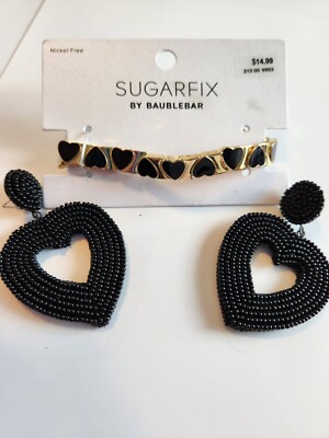 Sugar Fix Heart Goldtone Stretch Enamel Bracelet And Earring Set