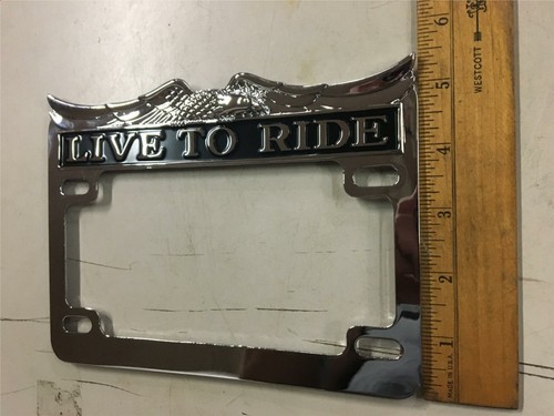 Chrome Finish Live To Ride Eagle License Plate Frame Harley Honda Suzuki Yamaha - Picture 4 of 7