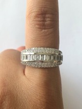 Dazzling Round  Baguette Clear CZ 925 Silver Ring Band Size 8