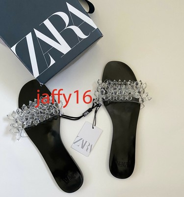 zara flat vinyl pearl bead sandals