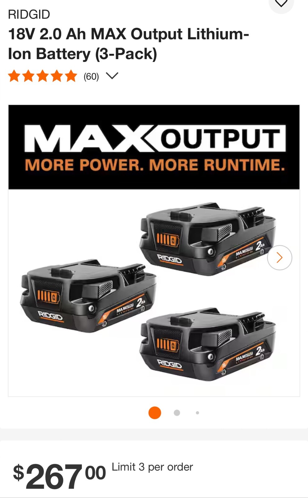 RIDGID 2 Set of Genuine Ridgid MAX Output 3-Pack Batteries 2Ah 4Ah 4Ah ...