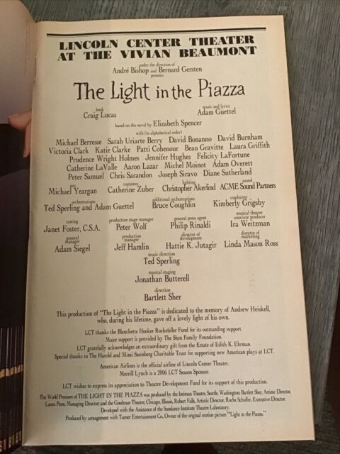 LIGHT IN THE PIAZZA Broadway Playbill 2006 Victoria Clarke PU9548