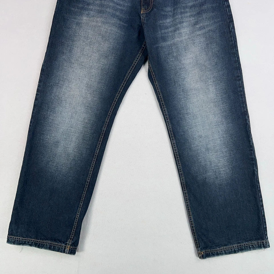 Pantalones de mezclilla Raider para hombre 36x32 azul oscuro calle urbano holgados patinador hip hop Y2K Foto 4 de 4