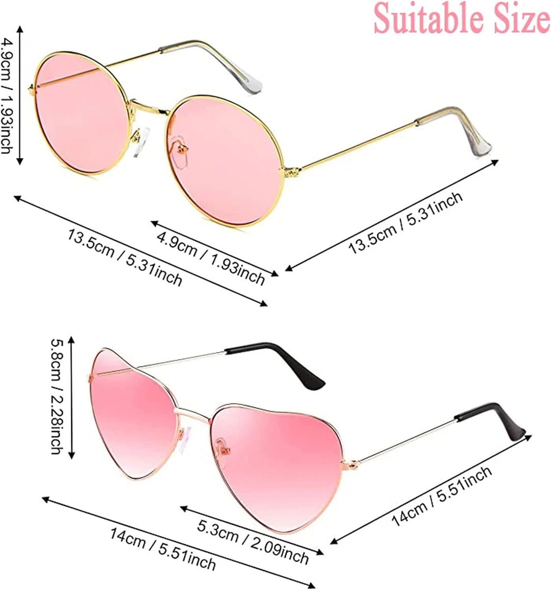 Lhdfyqt 2 Pezzi Occhiali da Vista a Forma di Cuore Sole Hippie