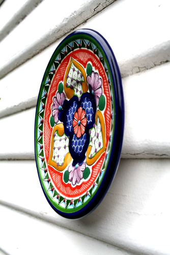 Vintage Hand Painted Handmade Terra Cotta Plate Multi-Colored - Picture 3 of 12