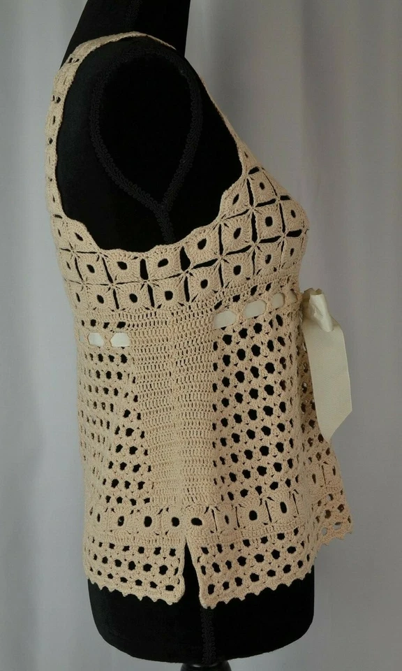 Top Robert Rodriguez Crochet Tirantes Talla XS Pullover Algodón Transparente Boho Lazo Divertido Foto 4 de 4