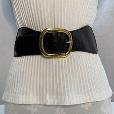 Womens Wide Cinch Belt One Size Brown Faux Leather Ends Elastic Back