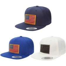Flexfit USA American Flag Embroidered Flat Bill Snapback Cap - Multi Color